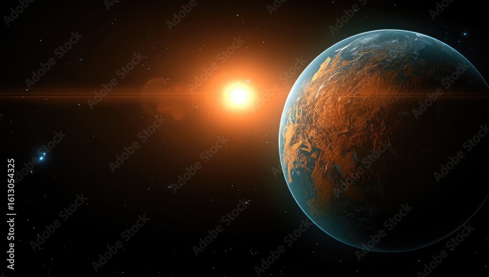 Fototapeta premium Alien planet next to a bright sun