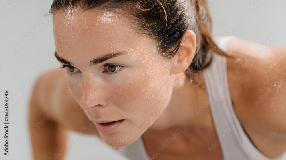 Naklejka premium Woman with sweat on her face.