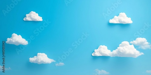 White paper cut clouds float on a vibrant blue sky background , blue, design element