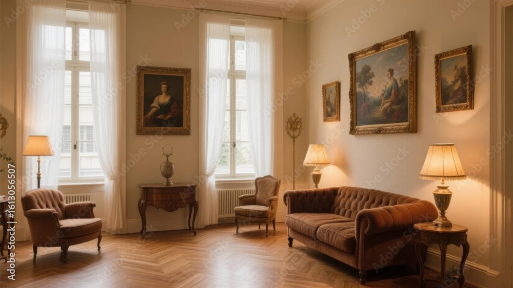 Fototapeta premium Elegant Living Room with Classic Furniture and Artwork