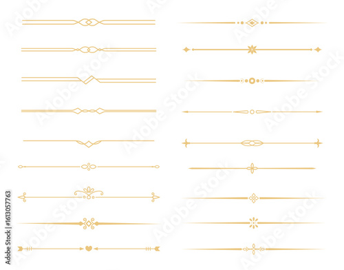 Set of Vintage decorative golden lines. text dividers. Gold line border. Lines separators, Borders, Vintage dividers, Underline elements. Vector illustration