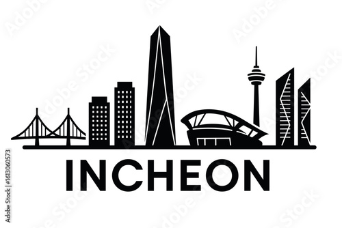 Incheon city skyline with iconic buildings and landmarks