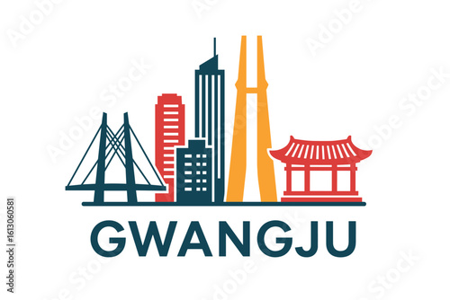 Gwangju city skyline with iconic buildings and landmarks