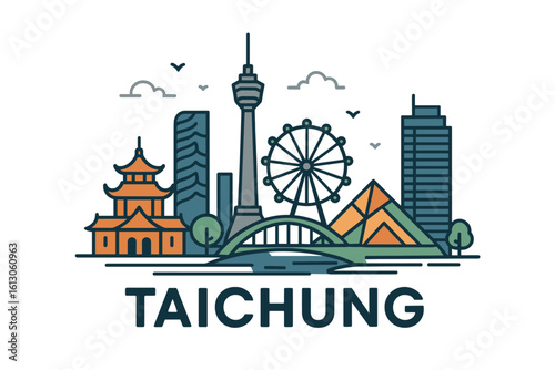 Taichung city skyline with iconic buildings and landmarks