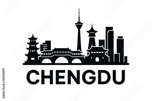 Chengdu city skyline with iconic buildings and landmarks