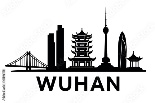 Wuhan city skyline with iconic buildings and landmarks