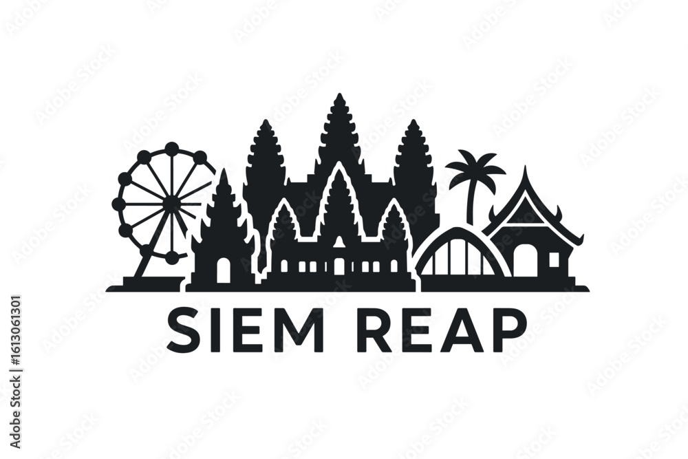 Fototapeta premium Siem Reap city skyline with iconic buildings and landmarks