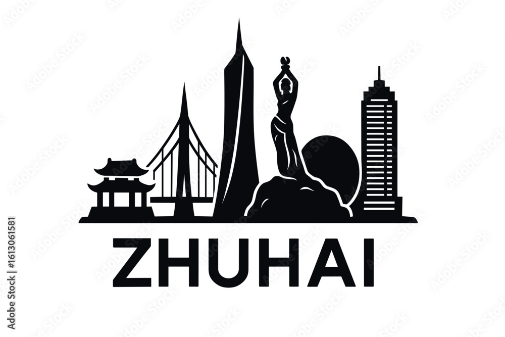 Naklejka premium Zhuhai city skyline with iconic buildings and landmarks