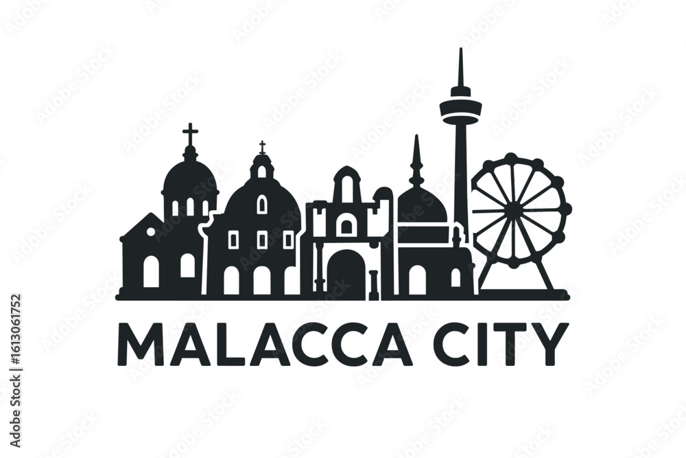Obraz premium Malacca city skyline with iconic buildings and landmarks