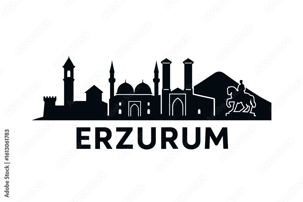 Fototapeta premium Erzurum city skyline with iconic buildings and landmarks