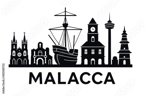 Malacca city skyline with iconic buildings and landmarks