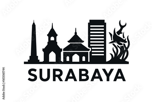 Surabaya city skyline with iconic buildings and landmarks