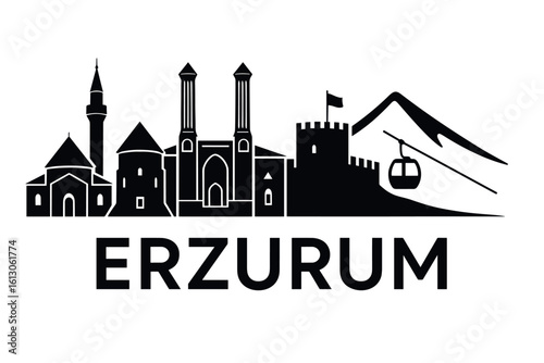 Erzurum city skyline with iconic buildings and landmarks