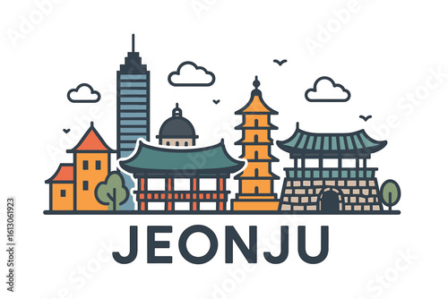 Jeonju city skyline with iconic buildings and landmarks
