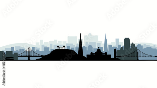 Golden Gate Bridge silhouettes against San Franciscos California skyline a breathtaking and iconic view suitable for travel brochures and city themed designs.
