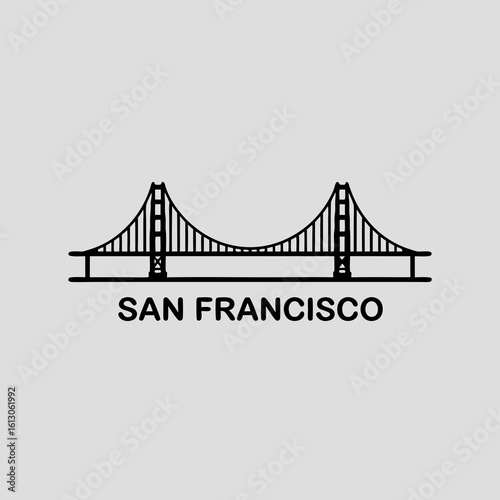 Golden Gate Bridges black silhouette captures iconic San Francisco view, suitable for travel brochures, website banners, and vacation promotions.