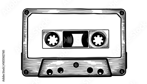 Classic black and white cassette tape sketch illustration  