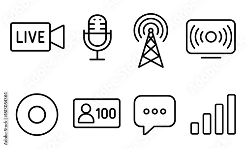 Simple linear icons for media broadcasting and social communication