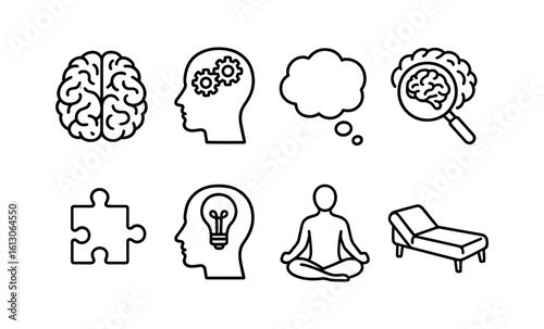 Minimalist brain and mind icons for mental health and relaxation concepts