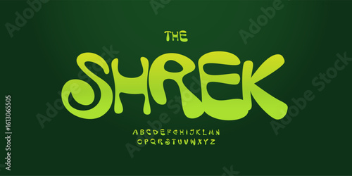 Tableau sur toile Green bounce alphabet, funky jelly letters, slime cartoon font for kids logo, playful headline lettering, monster typography, ogre fairytale typographic design