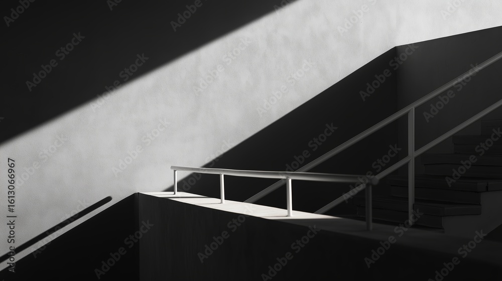 Obraz premium Light and shadow create dynamic patterns on modern architecture staircase during midday sunlight