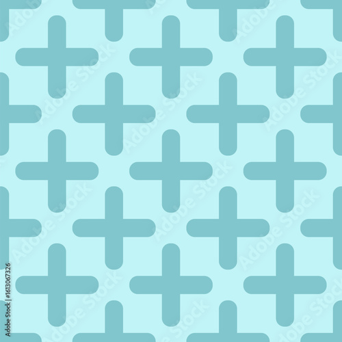 Vector seamless pattern with turquoise plus signs or crosses. Geometric seamless pattern. Color vector background. Simple geometric texture.