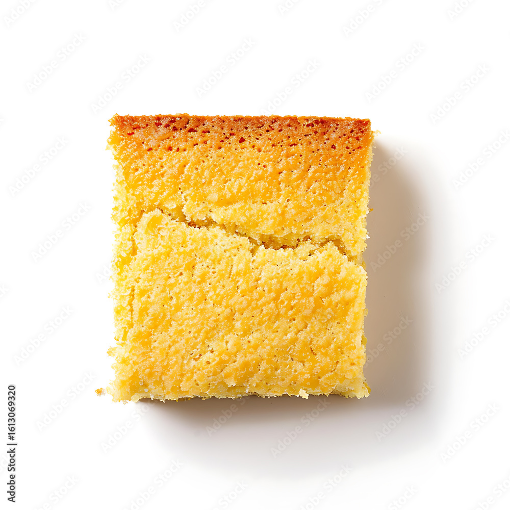 Fototapeta premium Square Slice of Cornbread on White Background