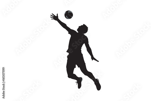 Silhouette of a volleyball player jumping to hit the ball isolated on white background showcasing athleticism sportsmanship and the dynamic energy of the game
