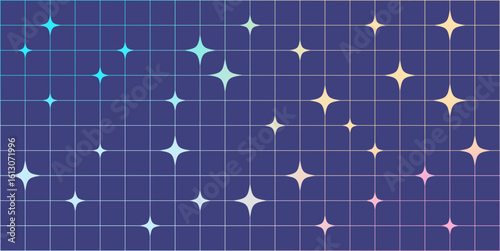 Funky geometric seamless vector background with star pattern and grid structure in minimalist Y2K cartoon aesthetic perfect for digital design wallpapers and fashion prints