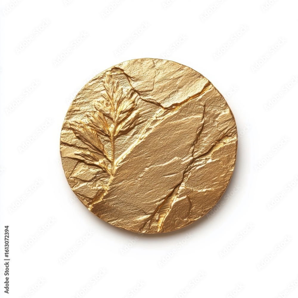 Fototapeta premium Golden medal, shiny and bright, isolated on white background.