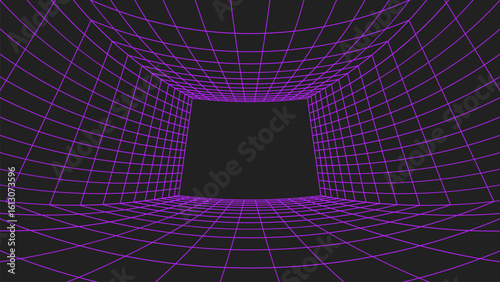 3d wireframe perspective grid room template design vector illustration background. Empty 3 dimension virtual room with perspective wireframe grid geometric sketch. Cyber virtual line interior frame.