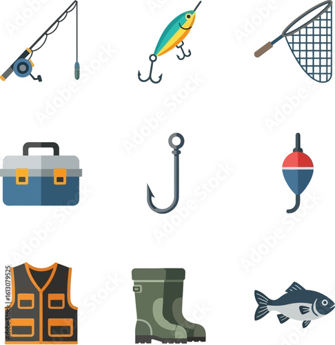Essential fishing gear collection for outdoor adventure and angling success.