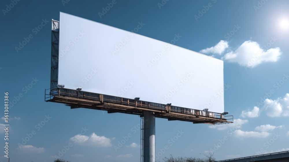 Fototapeta premium Large Empty Billboards Outdoor Advertising Space on Clear Sky Bright Day with Sunlight and Clouds for Marketing and Promotion Purposes