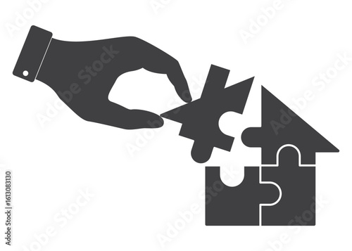 hand assemble house puzzle icon