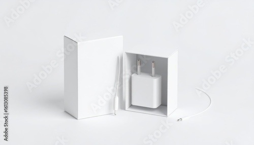 White Charger Box Mockup with Accessories