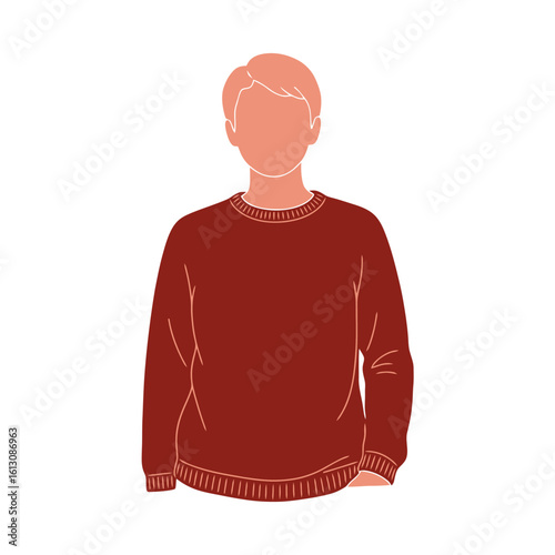 Simple Flat Design of an Anonymous Person Wearing a Red Sweater Illustration