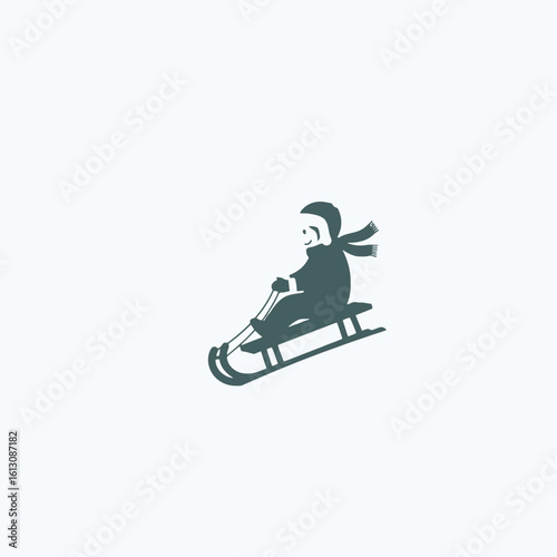 Stylized Icon of Person Sledding Downhill in Winter