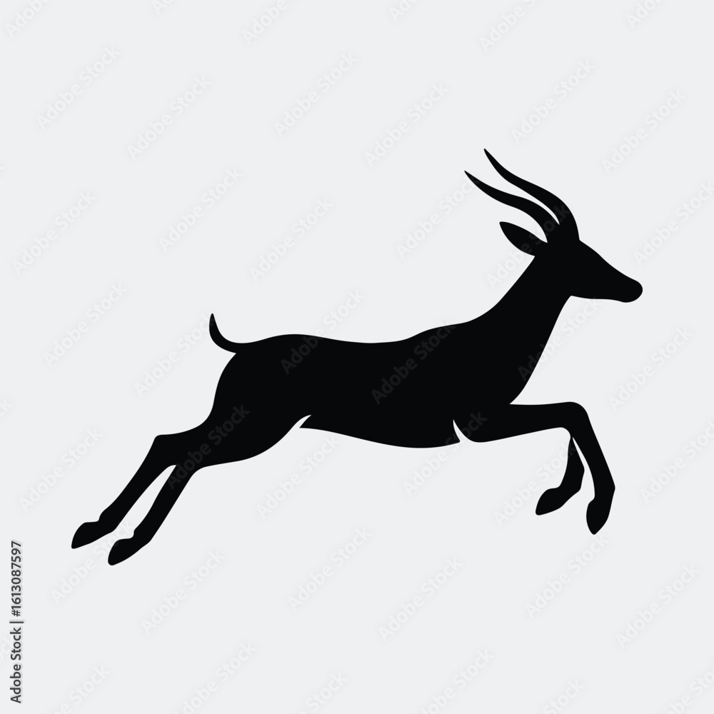 Fototapeta premium Silhouette leaping gazelle antelope wildlife animal running silhouette vector illustration