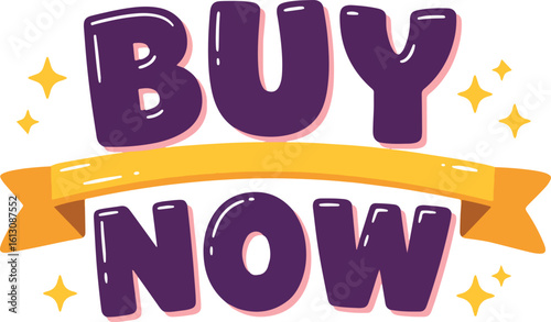 buy now playful hand-drawn script with ribbon underline and sparkles