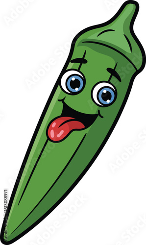 Joyful cartoon okra character with a silly expression, perfect for healthy eating campaigns and kids' content