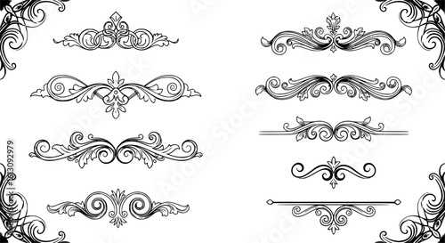 Calligraphy filigree lines Text dividers, vintage Flourishes decorative Scrolls, wedding Ornate, fancy elegant page Separators design elements, Header Swirls menu card,s Ornamental Border