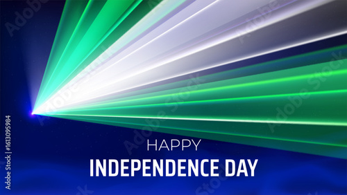 October 1, independence day nigeria. Nigerian flag laser light show. National holiday 1st of october. Happy independence day greetings card. Laser beams, dj light party. Vector illustration