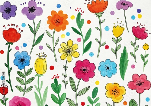Colorful Hand Drawn Watercolor Flower Pattern Background