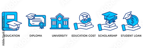 Scholarship icon set vector illustration concept relate to education, diploma, university, education cost, scholarship, loan student