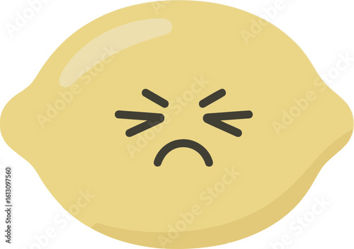 Sour Yellow Lemon with Pursed Lips and Squinting Eyes, Expressing Tartness or Dislike Isolated on White Background
