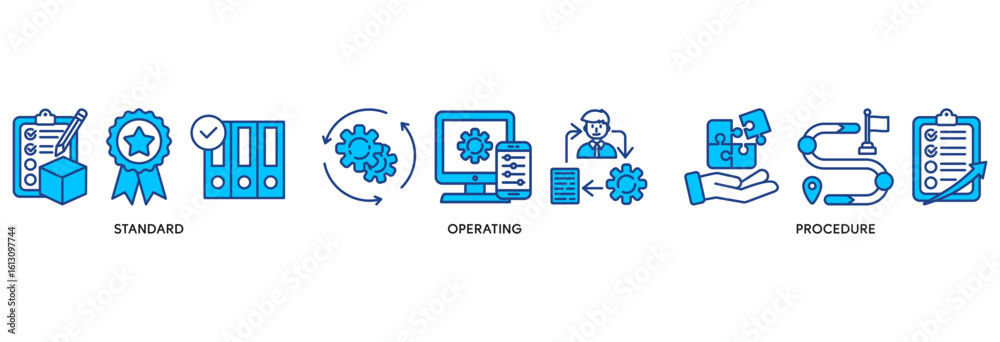 Naklejka premium SOP icon set vector illustration concept relate to for the standard operating procedure with an icon of instruction, quality, manual, process, operation, sequence, workflow, iteration, and puzzle
