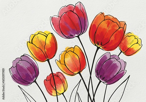 Vibrant Watercolor Tulips Floral Spring Design