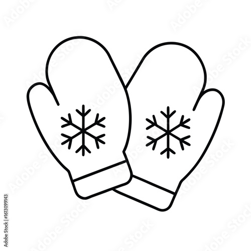 Christmas mittens with snowflake patterns in festive winter style line art vector illustration