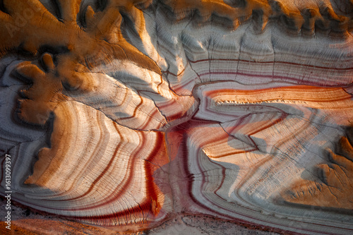 Drone shots of various landscapes of Mangystan in west Kazakhstan, unique rock formations and patterns seen from the air.
