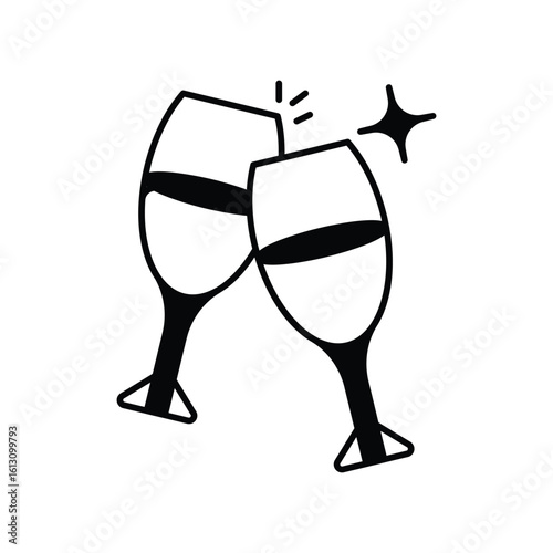 Champagne Flute glyph icon with white background vector stock illustration